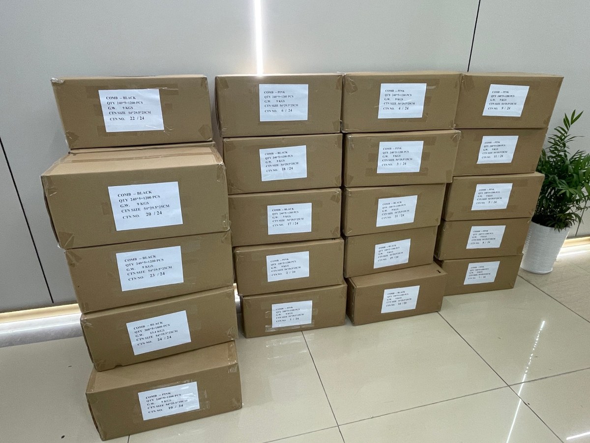 Export cartons of combs and hair brushes packed for private label shipment